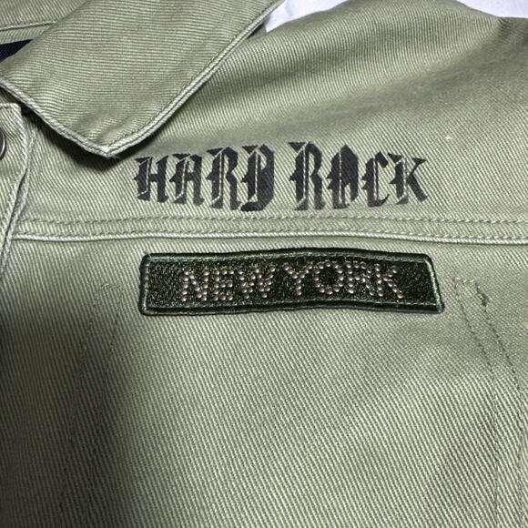 Hard Rock Ibiza Stones Denim Military Crop Jacket Graffiti Patches Womens Medium - Picture 8 of 14